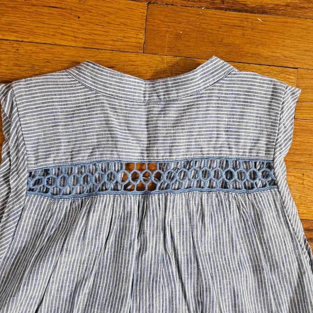 Free People Blue Linen Blend Striped Sleeveless Dress Medium - Picture 7 of 11